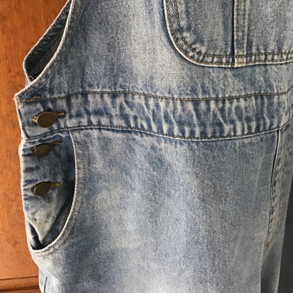 Cider Overalls Wm 1XL Wide Leg Lightwash Denim Jean One Piece Pocket Suspenders - Picture 3 of 7